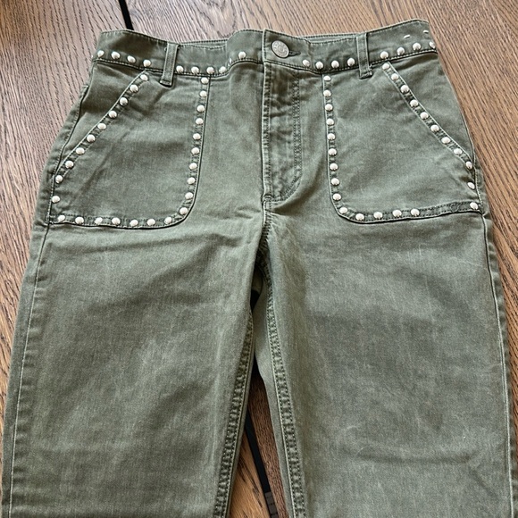 Express High Rise Studded Skinny Jeans Olive Green size 4S 4C - Picture 5 of 10